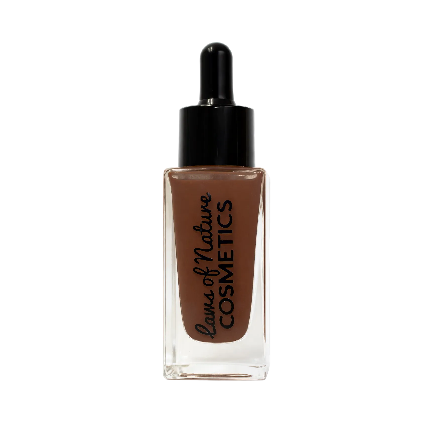 Cosmetic dropper bottle with brown liquid on a white background